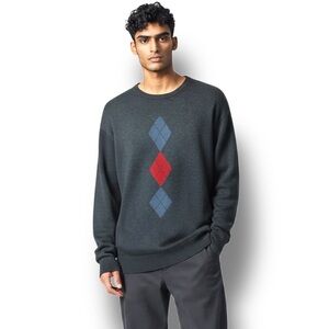 Knightsbridge Mens Crewneck Argyle Sweater VTG 90s Grandpa Academia Blue Gray M